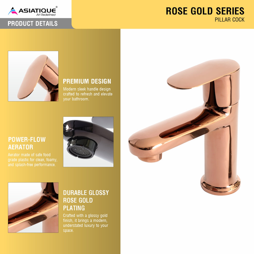 Asiatique Pillar Cock (ORG-000) | Premium Brass Rose Gold Bathroom Faucets Series