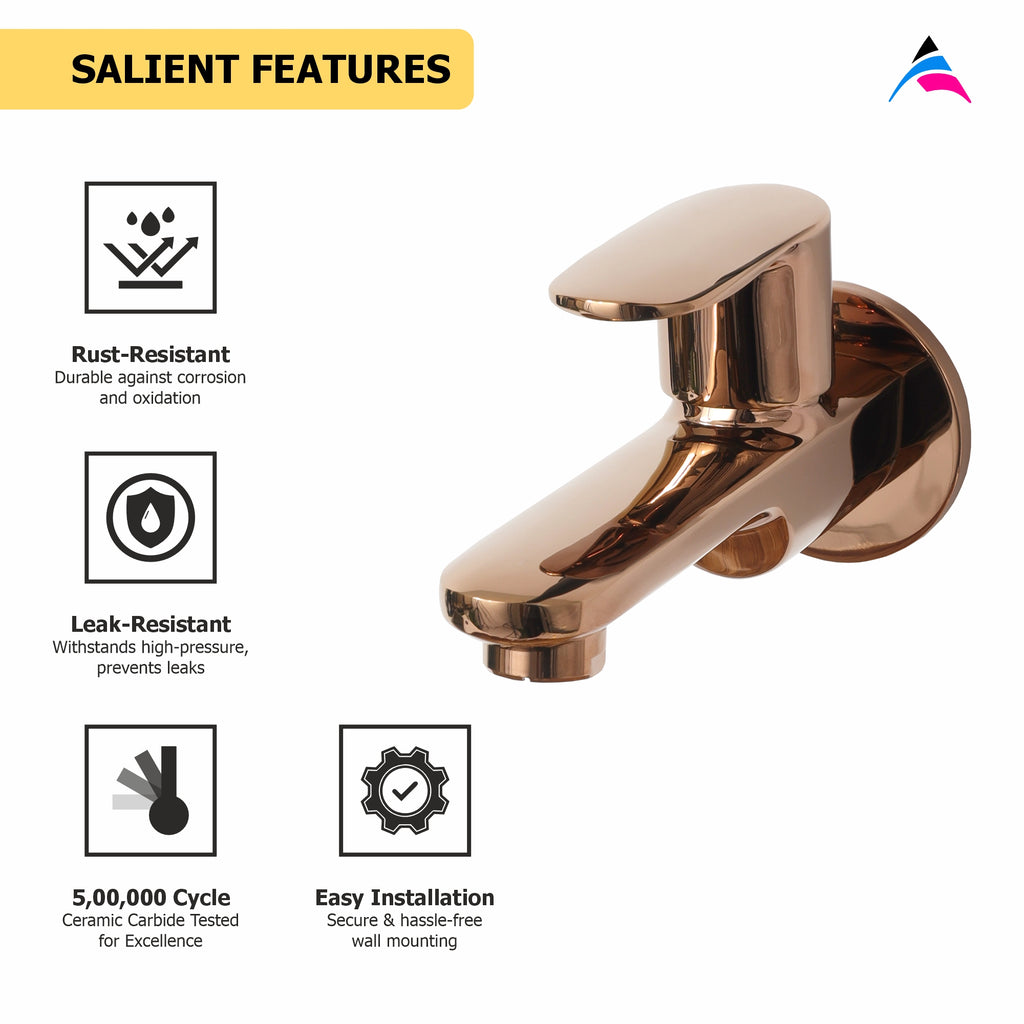 Asiatique Bib Cock Long Body With Wall Flange (ORG-004) | Premium Brass Rose Gold Bathroom Faucets Series