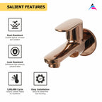 Asiatique Bib Cock Long Body With Wall Flange (ORG-004) | Premium Brass Rose Gold Bathroom Faucets Series