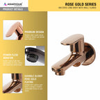 Asiatique Bib Cock Long Body With Wall Flange (ORG-004) | Premium Brass Rose Gold Bathroom Faucets Series