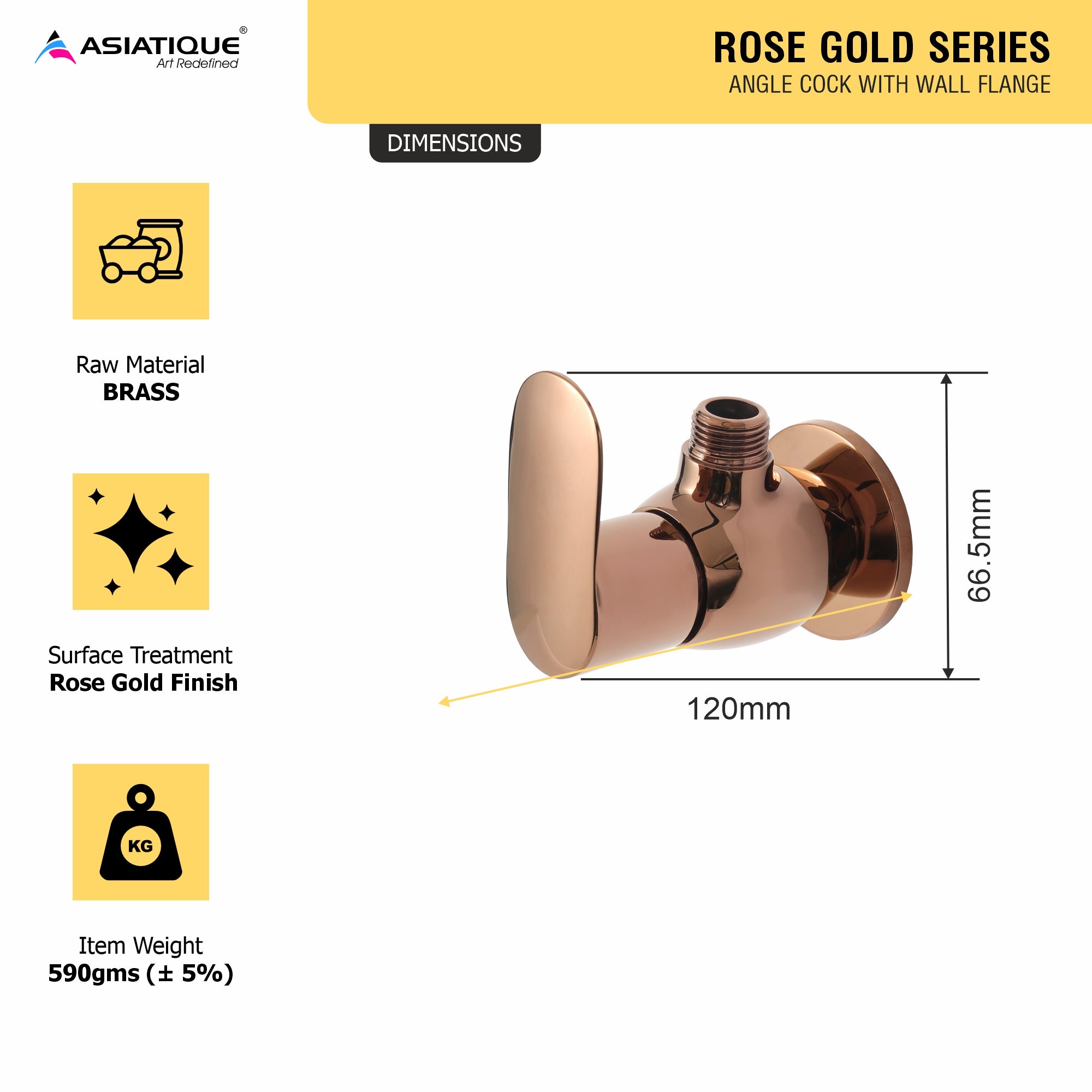 Asiatique Angle Cock With Wall Flange (ORG-005) | Premium Brass Rose Gold Bathroom Faucets Series
