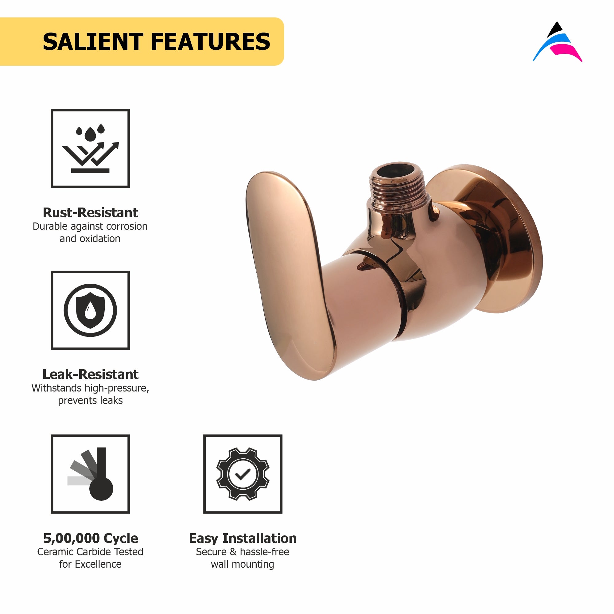 Asiatique Angle Cock With Wall Flange (ORG-005) | Premium Brass Rose Gold Bathroom Faucets Series