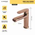 Asiatique S/L Basin Mixer With Braided Hoses (ORG-009) | Premium Brass Rose Gold Bathroom Faucets Series