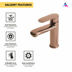 Asiatique S/L Basin Mixer With Braided Hoses (ORG-009) | Premium Brass Rose Gold Bathroom Faucets Series