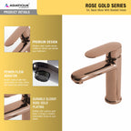 Asiatique S/L Basin Mixer With Braided Hoses (ORG-009) | Premium Brass Rose Gold Bathroom Faucets Series