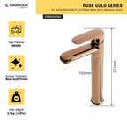 Asiatique S/L Basin Mixer With Extended Body With Braided Hoses (ORG-009EX) | Premium Brass Rose Gold Bathroom Faucets Series