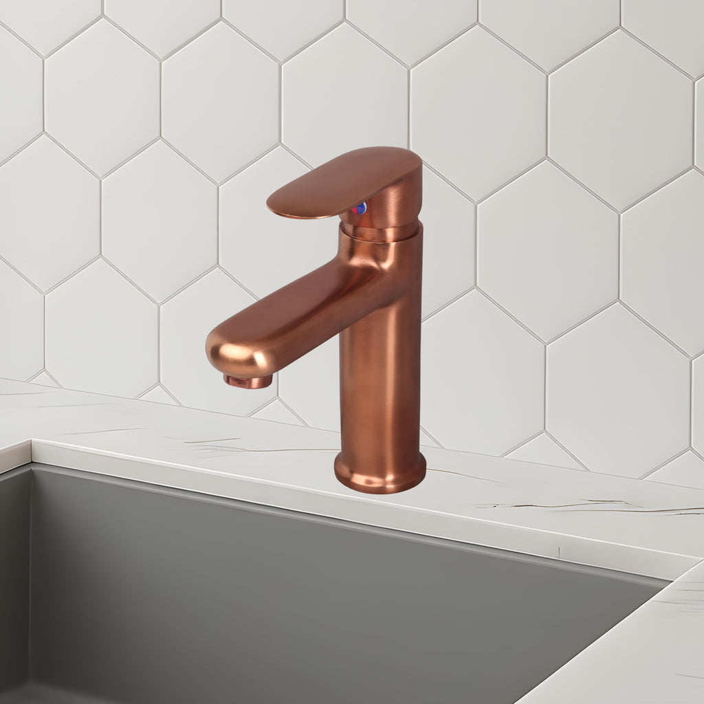 Asiatique S/L Basin Mixer With Braided Hoses - (ORG-009 M) | Orient Brush Rose Gold Series Faucet (Tap)