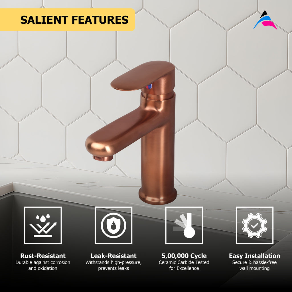 Asiatique S/L Basin Mixer With Braided Hoses - (ORG-009 M) | Orient Brush Rose Gold Series Faucet (Tap)