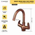 Asiatique C/H Basin Mixer With Swivel ‘J’ Spout - (ORG-011 M) | Orient Brush Rose Gold Series Faucet (Tap)