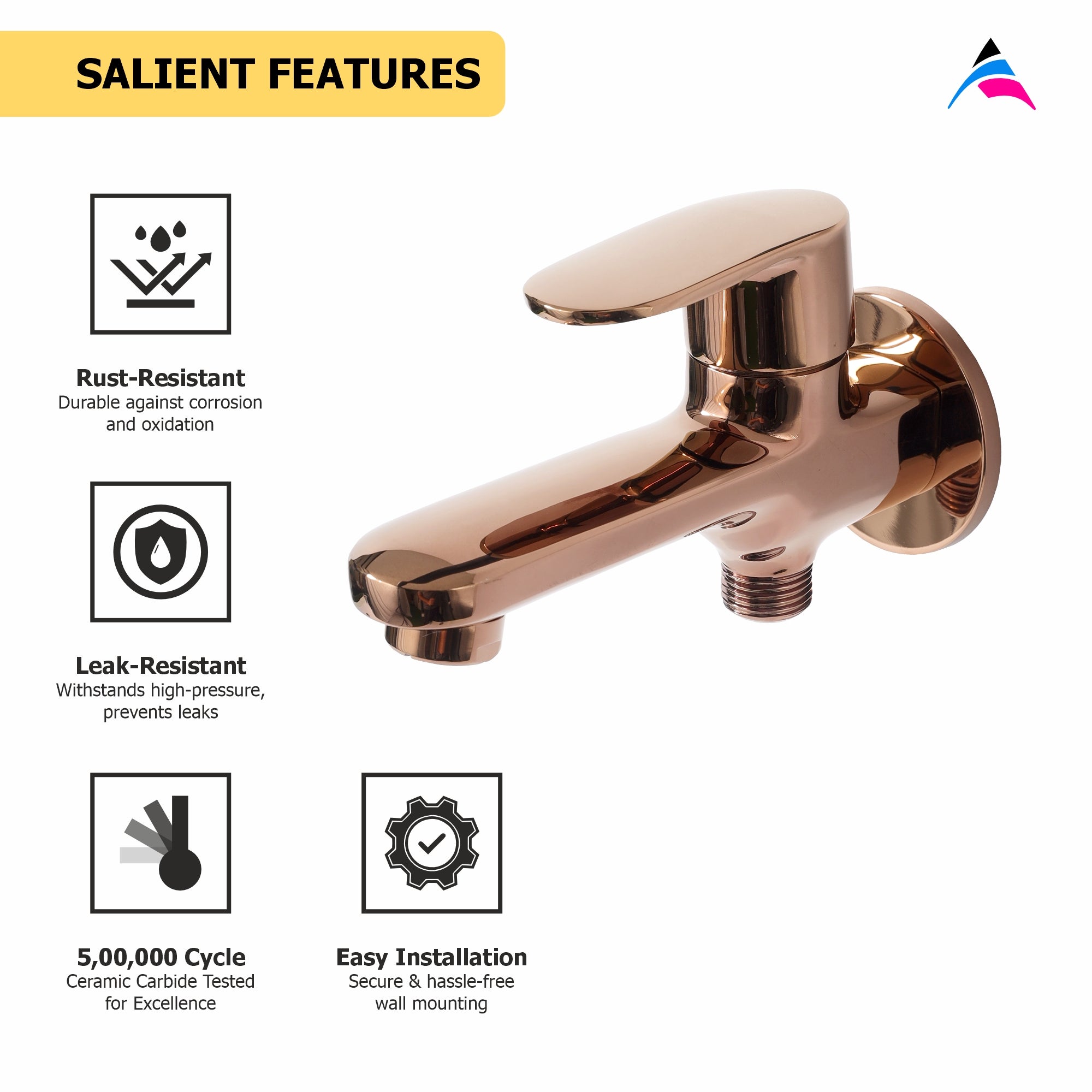 Asiatique S/L 2 in 1 Bib Cock With Wall Flange (ORG-15 S/L) | Premium Brass Rose Gold Bathroom Faucets Series