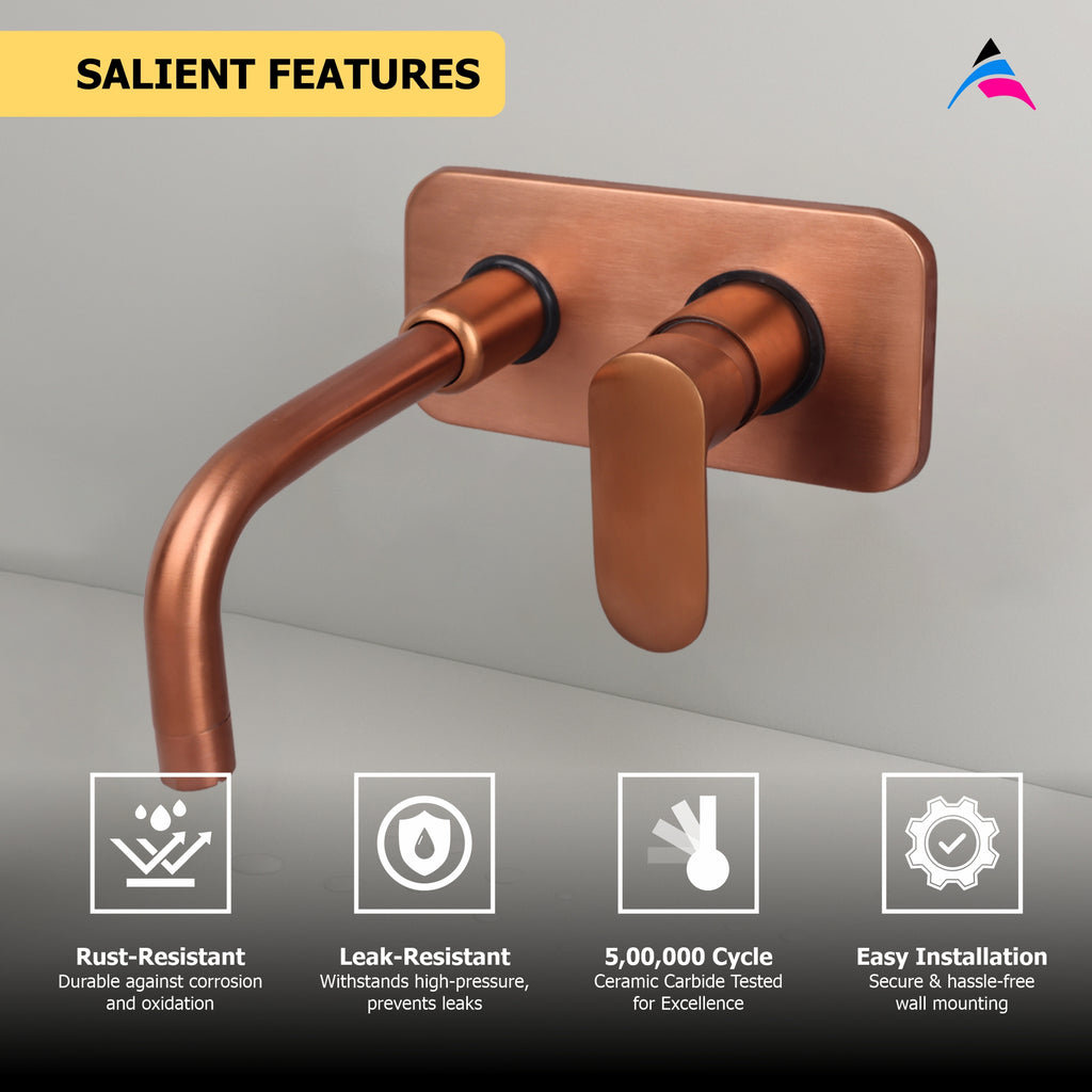 Asiatique S/L Basin Mixer Wall Mounted Full Set - (ORG-019 M) | Orient Brush Rose Gold Series Faucet (Tap)