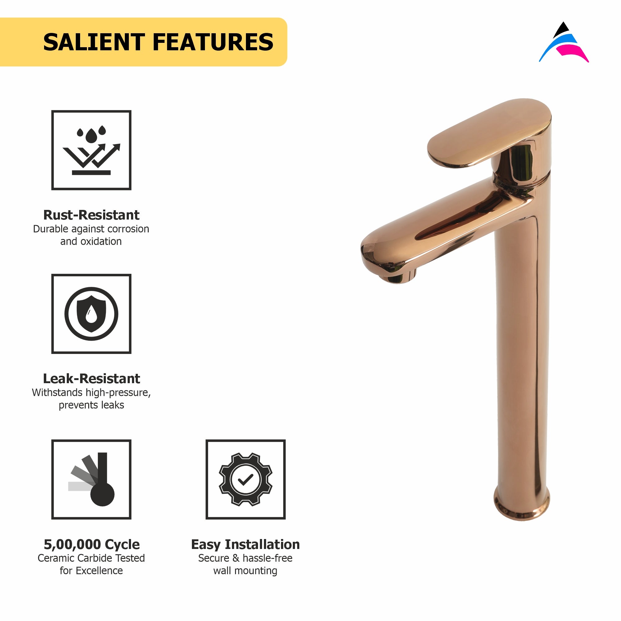 Asiatique Pillar Cock With Extension Body (ORG-023) | Premium Brass Rose Gold Bathroom Faucets Series