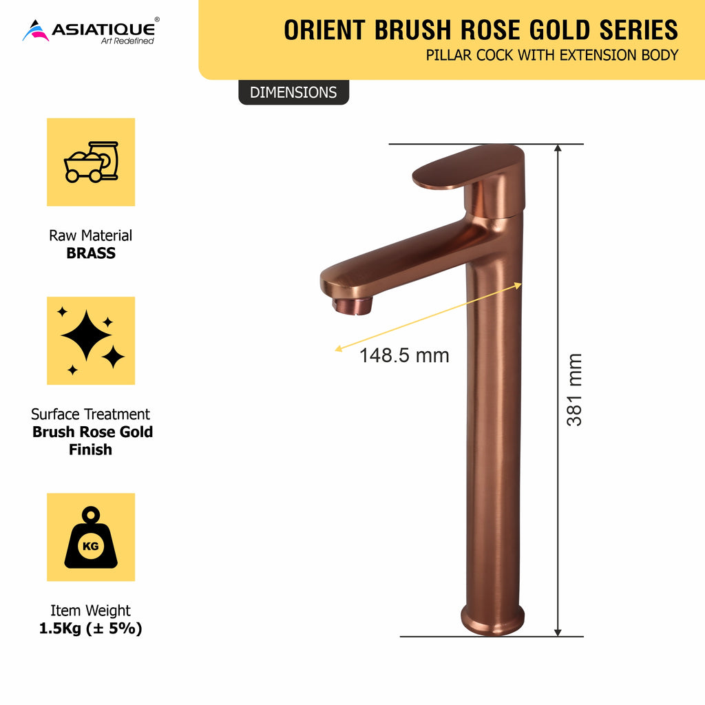 Asiatique Pillar Cock With Extension Body - (ORG-023 M) | Orient Brush Rose Gold Series Faucet (Tap)