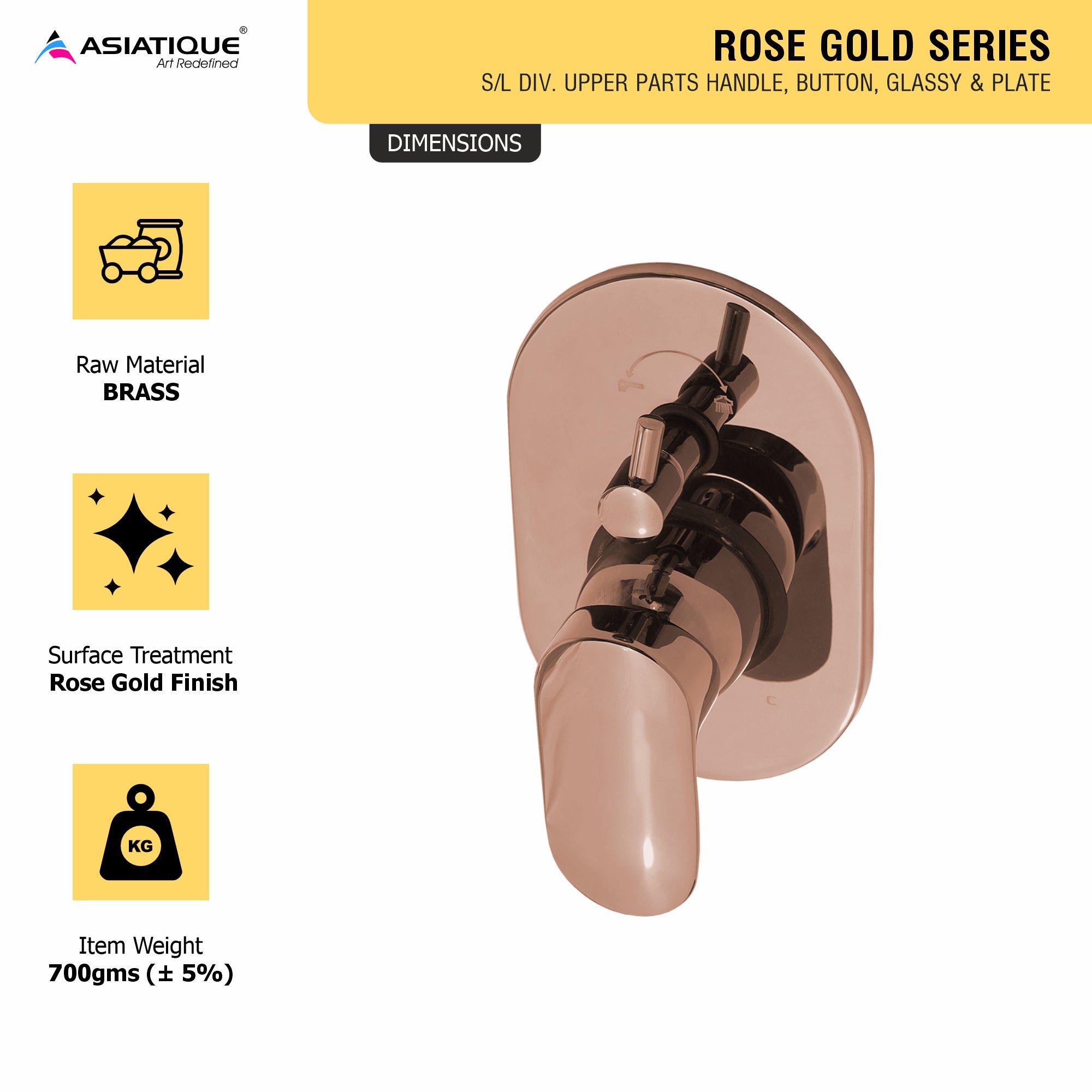 Asiatique S/L Div. Upper Parts Handle, Bu (ORG-024) | Premium Brass Rose Gold Bathroom Faucets Series