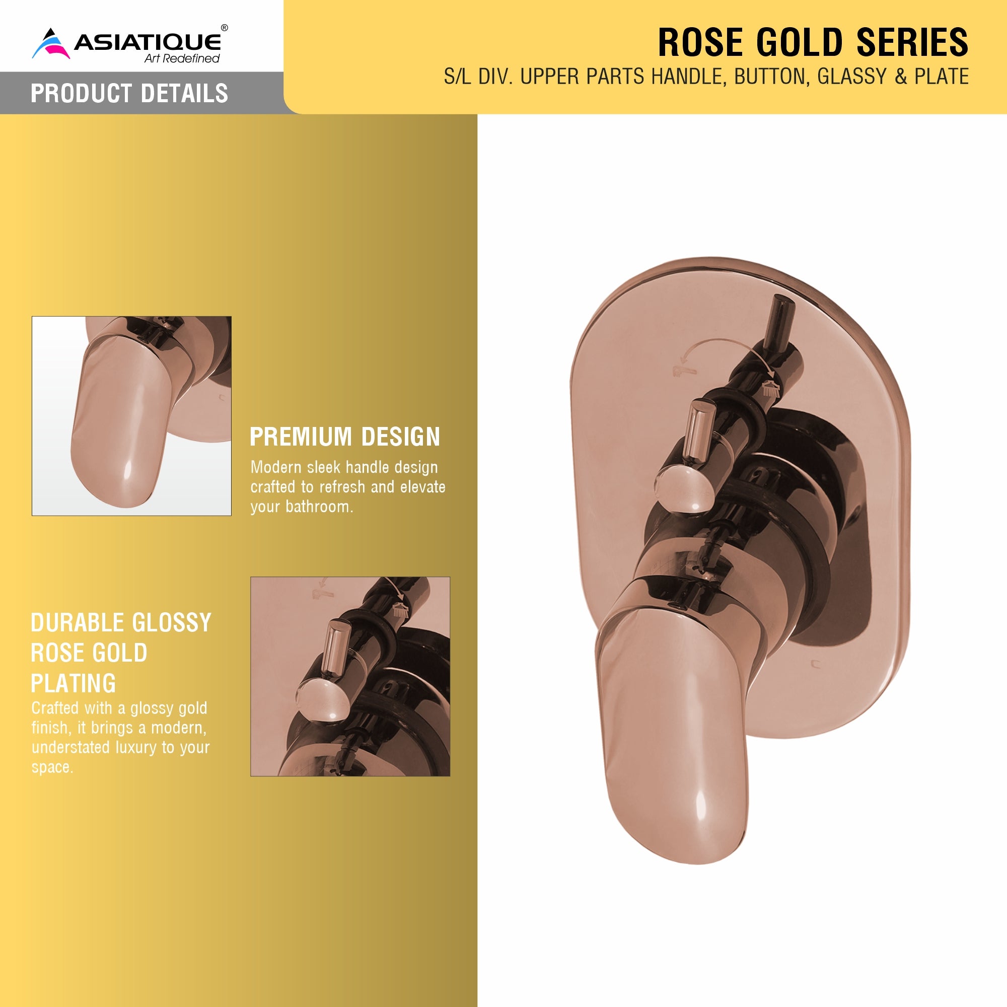 Asiatique S/L Div. Upper Parts Handle, Bu (ORG-024) | Premium Brass Rose Gold Bathroom Faucets Series