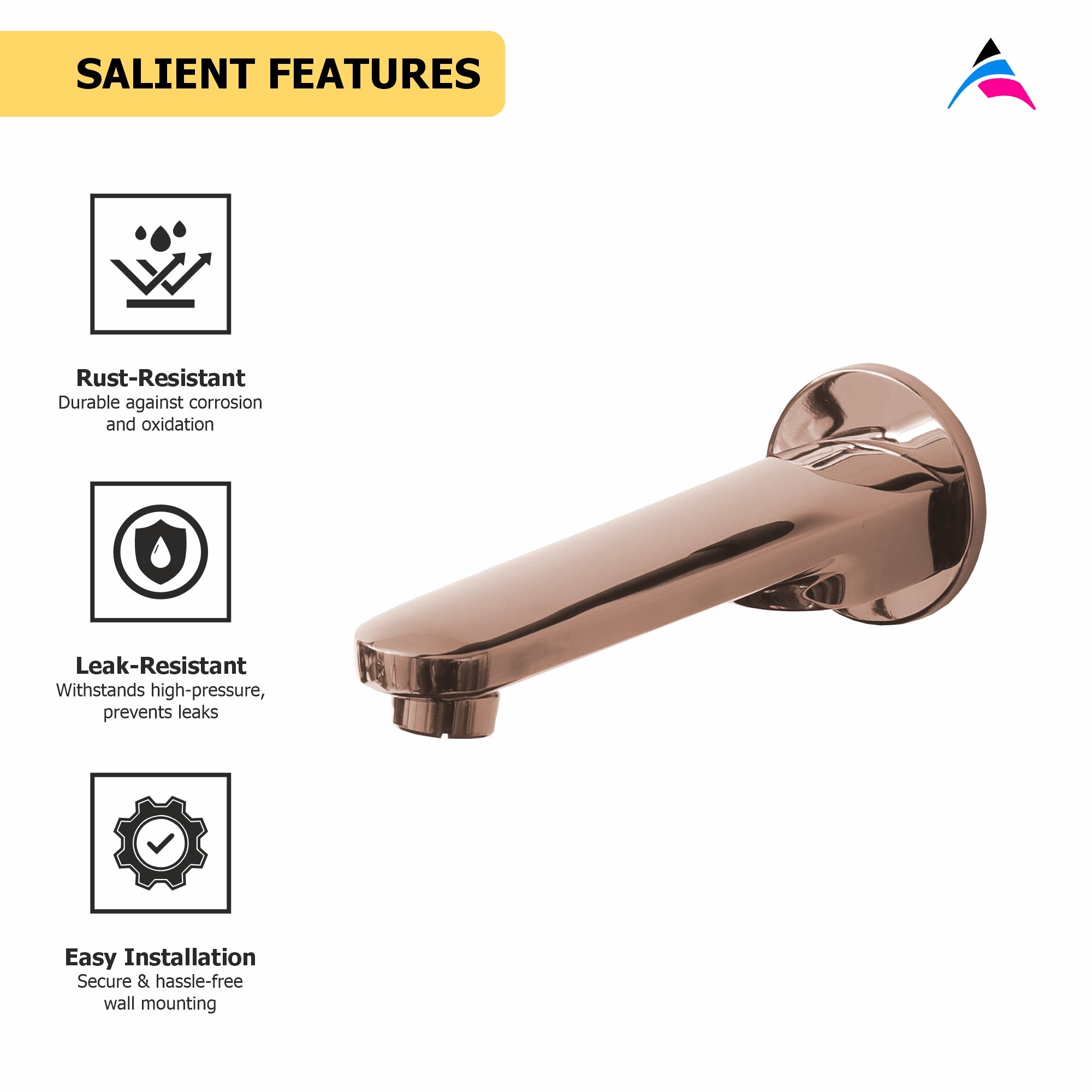 Asiatique S/L Div. Plain Spout With Wall Flange (ORG-025) | Premium Brass Rose Gold Bathroom Faucets Series