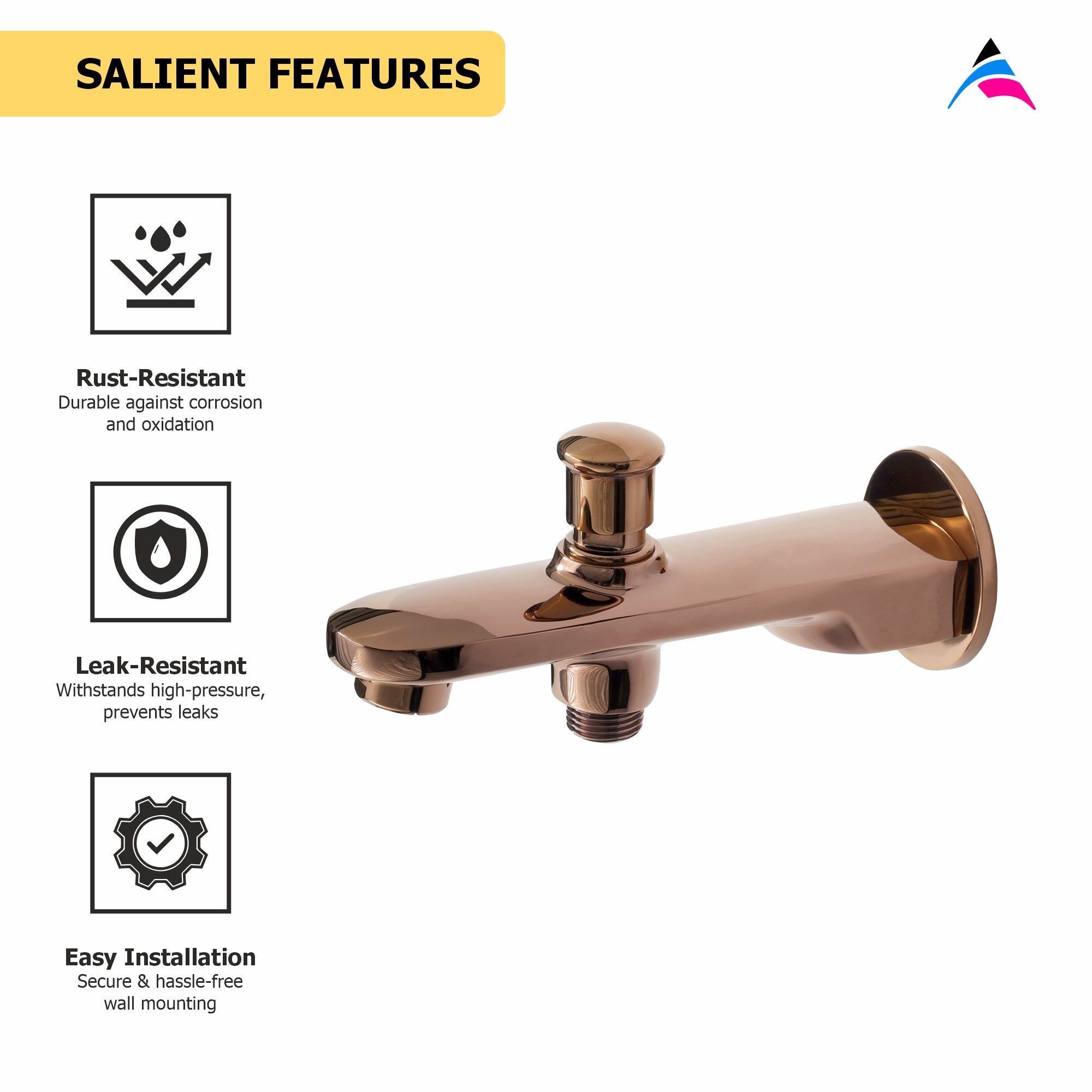 Asiatique S/L Div. Tipon Spout With Wall Flange (ORG-026) | Premium Brass Rose Gold Bathroom Faucets Series