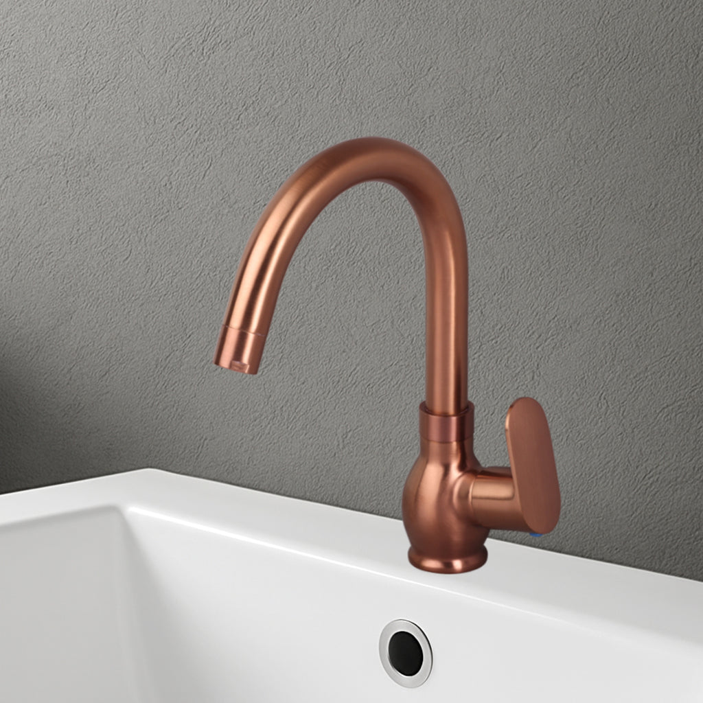 Asiatique Pillar Cock With Swivel ‘J’ Spout - (ORG-002 M) | Orient Brush Rose Gold Series Faucet (Tap)