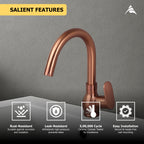 Asiatique Pillar Cock With Swivel ‘J’ Spout - (ORG-002 M) | Orient Brush Rose Gold Series Faucet (Tap)