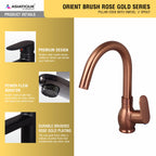 Asiatique Pillar Cock With Swivel ‘J’ Spout - (ORG-002 M) | Orient Brush Rose Gold Series Faucet (Tap)