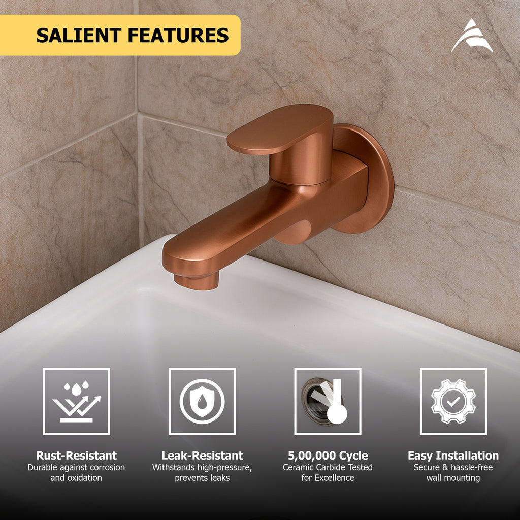 Asiatique Bib Cock Long Body With Wall Flange - (ORG-004 M) | Orient Brush Rose Gold Series Faucet (Tap)