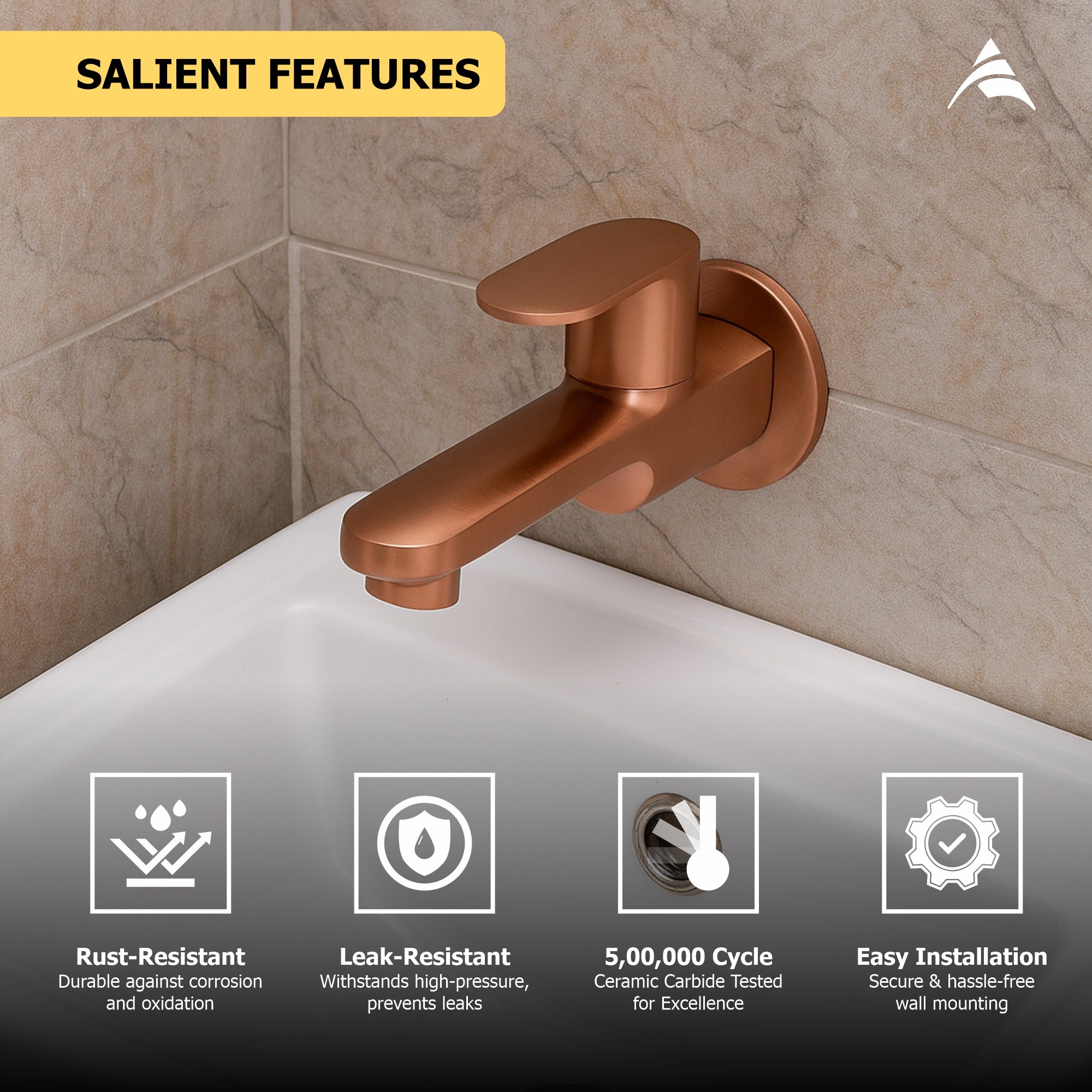 Asiatique Bib Cock Long Body With Wall Flange - (ORG-004 M) | Orient Brush Rose Gold Series Faucet (Tap)