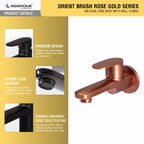Asiatique Bib Cock Long Body With Wall Flange - (ORG-004 M) | Orient Brush Rose Gold Series Faucet (Tap)