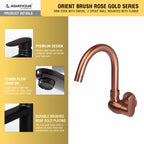 Asiatique Sink Cock With Swivel ‘J’ Spout Wall Mounted With Flange - (ORG-008 M) | Orient Brush Rose Gold Series Faucet (Tap)