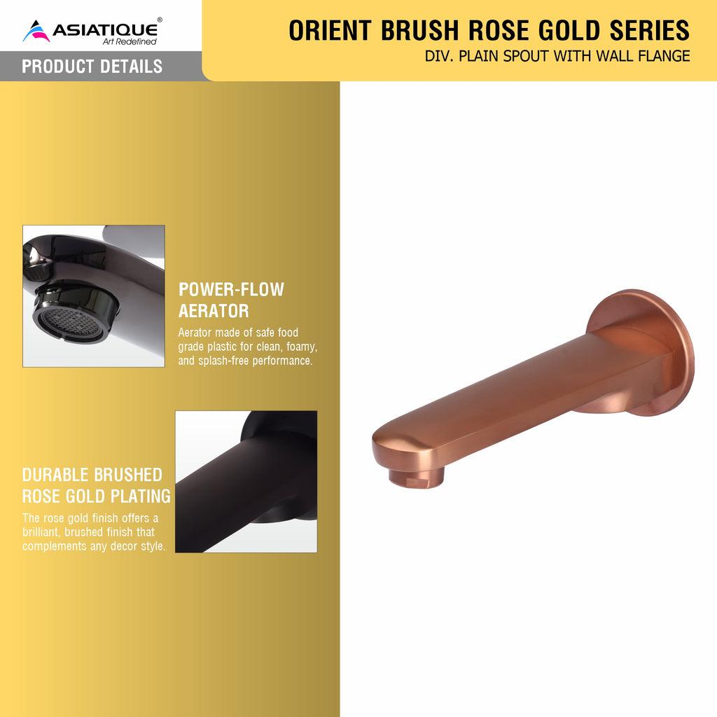 Asiatique Div. Plain Spout With Wall Flange - (ORG-025 M) | Orient Brush Rose Gold Series Faucet (Tap)