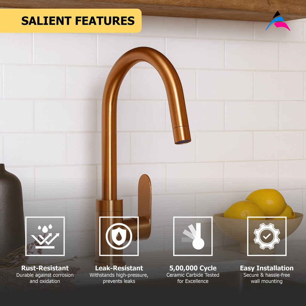 Asiatique S/L Sink Mixer Table Mounted - (ORG-027 M) | Orient Brush Rose Gold Series Faucet (Tap)