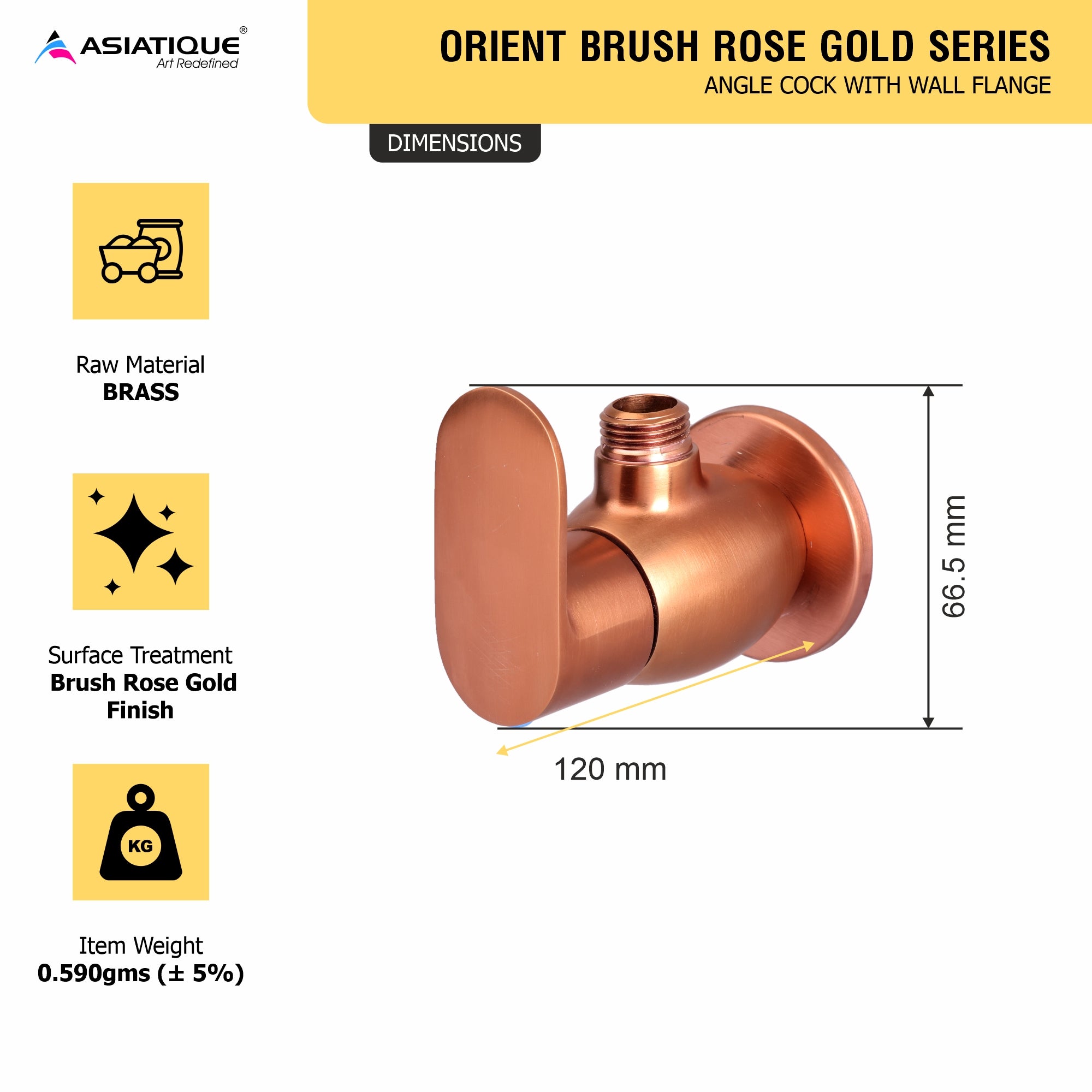 Asiatique Angle Cock With Wall Flange - (ORG-005 M) | Orient Brush Rose Gold Series Faucet (Tap)