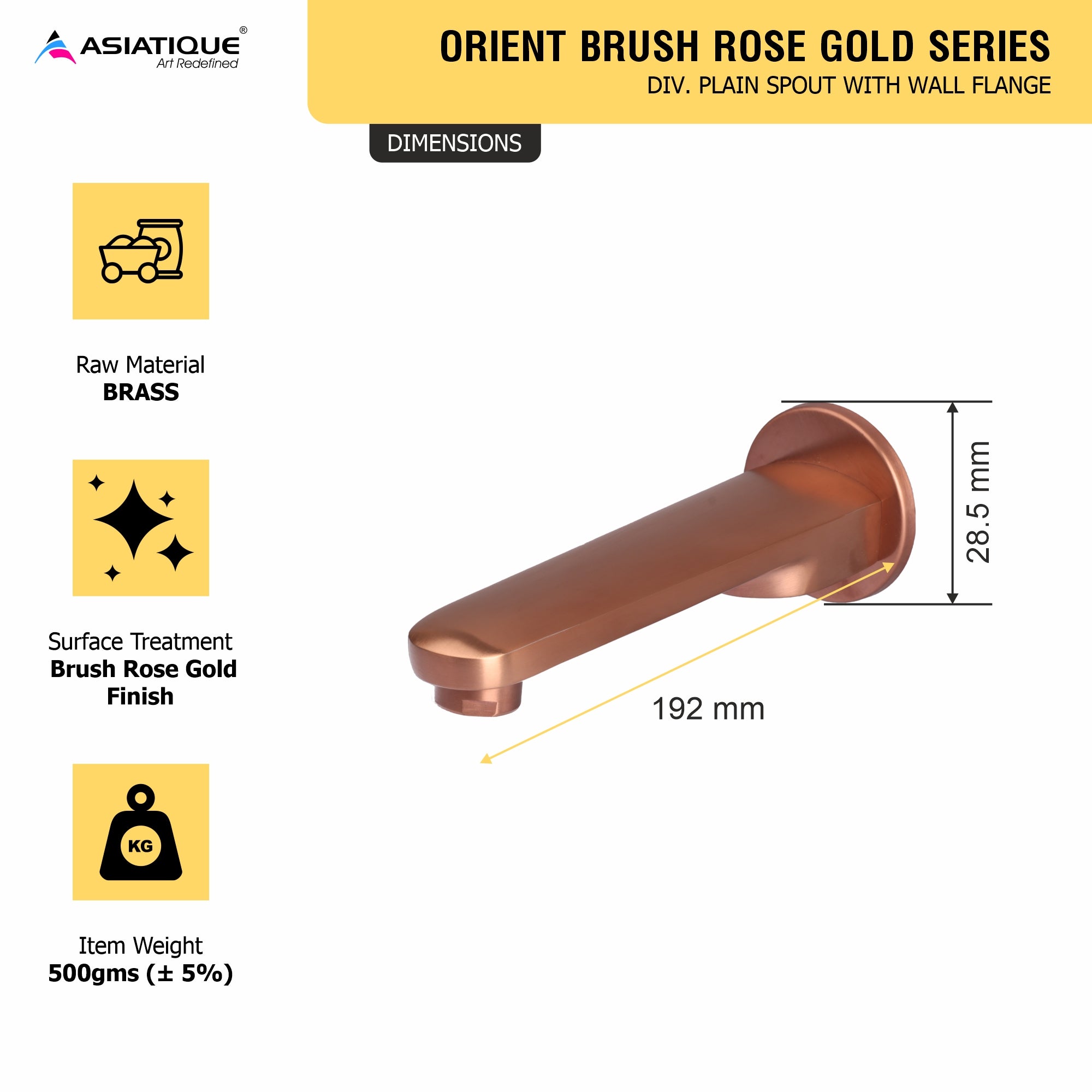 Asiatique Div. Plain Spout With Wall Flange - (ORG-025 M) | Orient Brush Rose Gold Series Faucet (Tap)