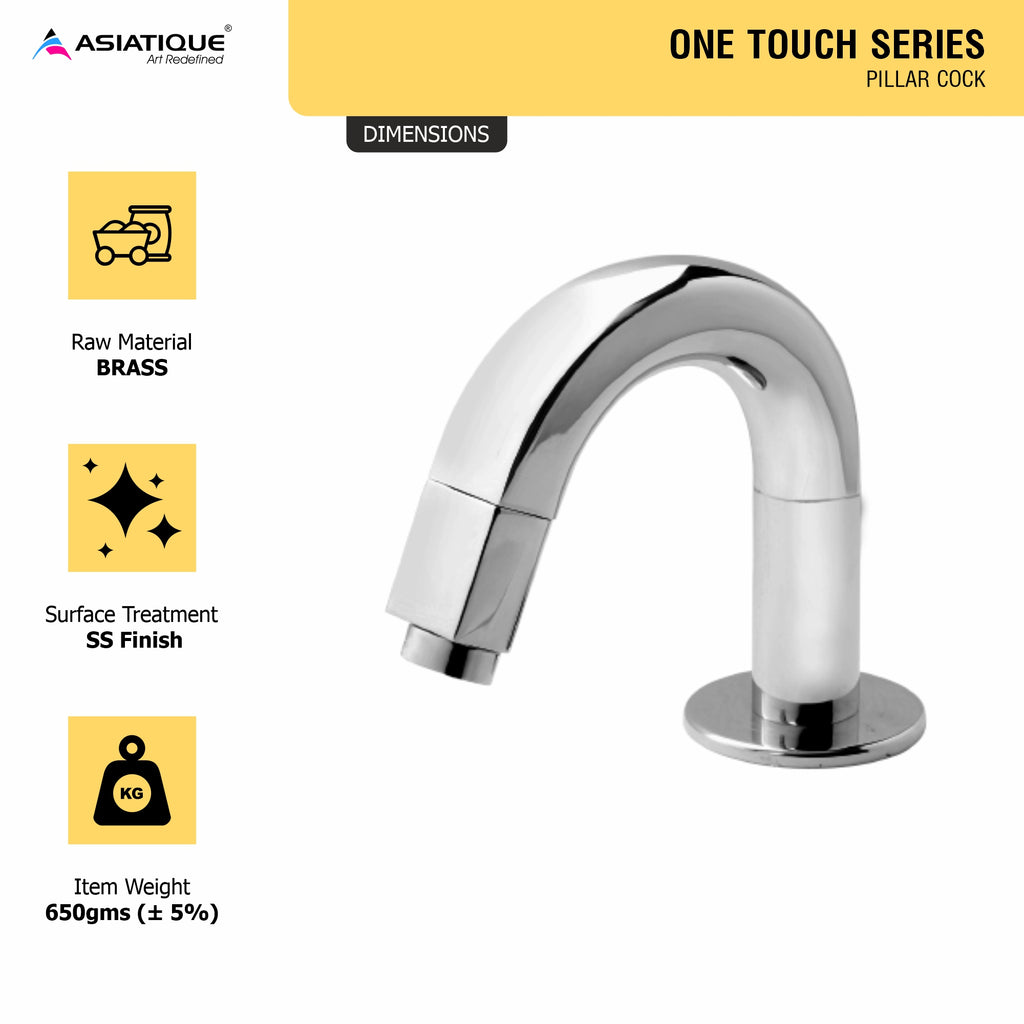 Asiatique Pillar Cock (OT-000) | One Touch Series | Premium Bathroom Faucets & Bib Cocks | Chrome Finish
