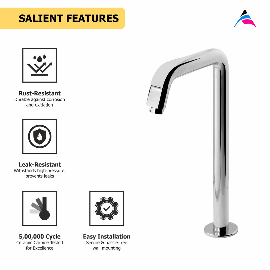 Asiatique Pillar Cock Extra High Neck (OT-000EX) | One Touch Series | Premium Bathroom Faucets & Bib Cocks | Chrome Finish