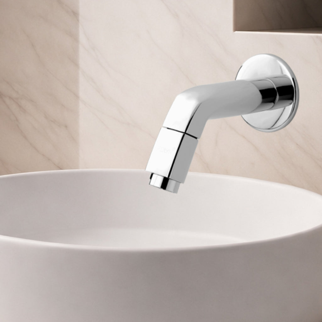 Asiatique Bib Cock With Wall Flange (OT-003) | One Touch Series | Premium Bathroom Faucets & Bib Cocks | Chrome Finish