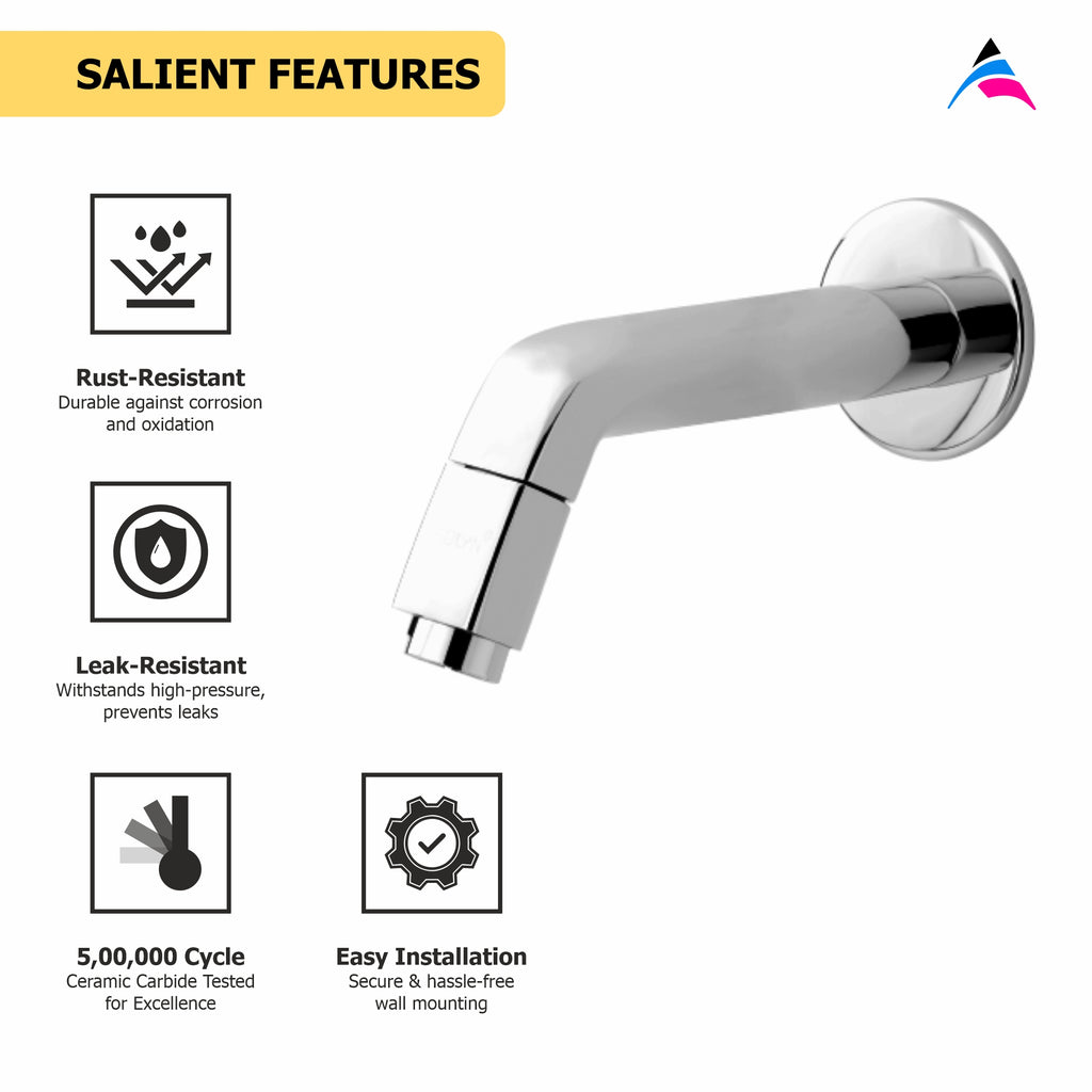 Asiatique Long Body Bib Cock With Wall Flange (OT-004) | One Touch Series | Premium Bathroom Faucets & Bib Cocks | Chrome Finish