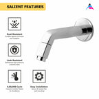 Asiatique Long Body Bib Cock With Wall Flange (OT-004) | One Touch Series | Premium Bathroom Faucets & Bib Cocks | Chrome Finish
