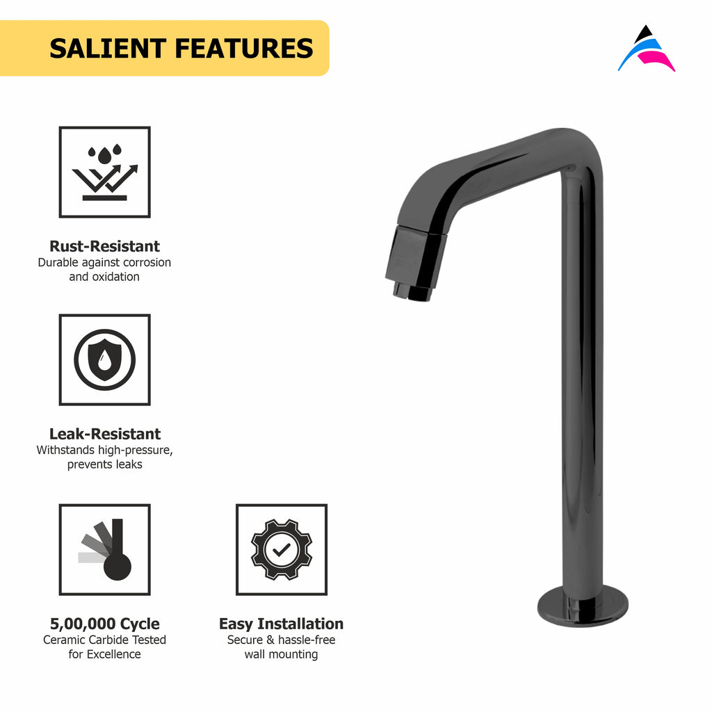 Asiatique Pillar Cock Extra High Neck (OTB-000EX) | One Touch Series | Premium Bathroom Faucets & Bib Cocks | Black Finish