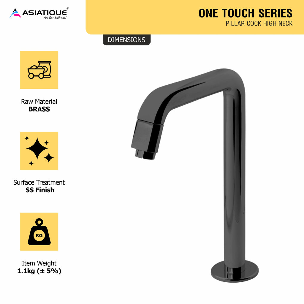 Asiatique Pillar Cock High Neck (OTB-000HN) | One Touch Series | Premium Bathroom Faucets & Bib Cocks | Black Finish