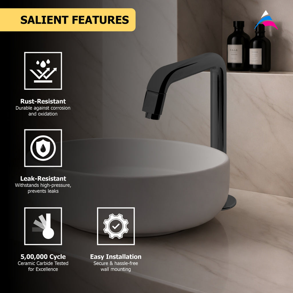 Asiatique Pillar Cock High Neck (OTB-000HN) | One Touch Series | Premium Bathroom Faucets & Bib Cocks | Black Finish