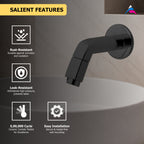 Asiatique Bib Cock With Wall Flange (OTB-003) | One Touch Series | Premium Bathroom Faucets & Bib Cocks | Black Finish