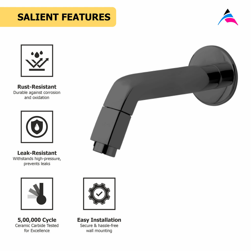 Asiatique Long Body Bib Cock With Wall Flange (OTB-004) | One Touch Series | Premium Bathroom Faucets & Bib Cocks | Black Finish