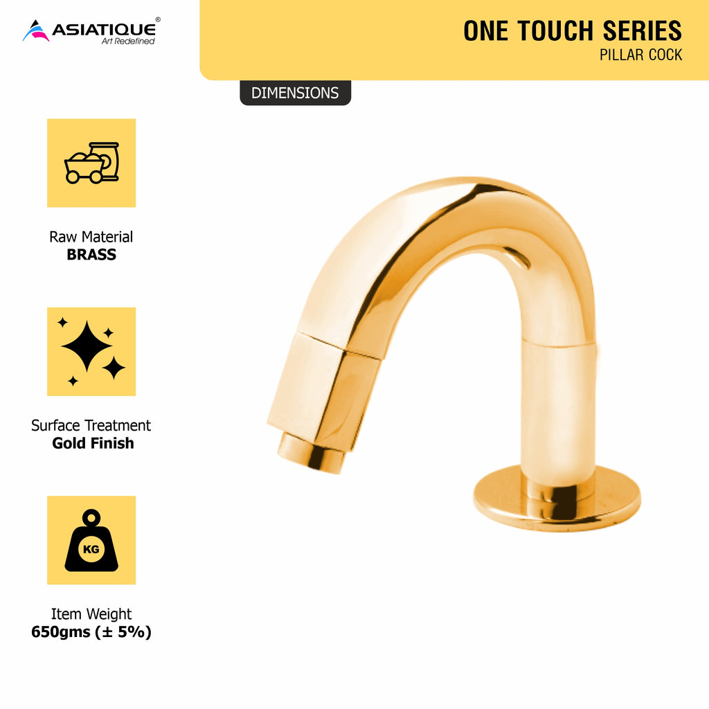 Asiatique Pillar Cock (OTG-000) | One Touch Series | Premium Bathroom Faucets & Bib Cocks | Gold Finish