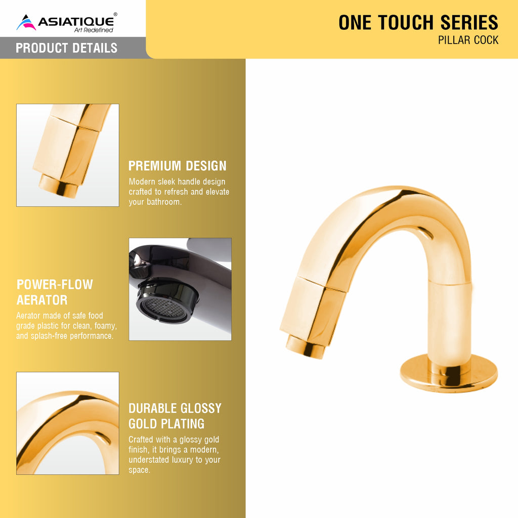 Asiatique Pillar Cock (OTG-000) | One Touch Series | Premium Bathroom Faucets & Bib Cocks | Gold Finish