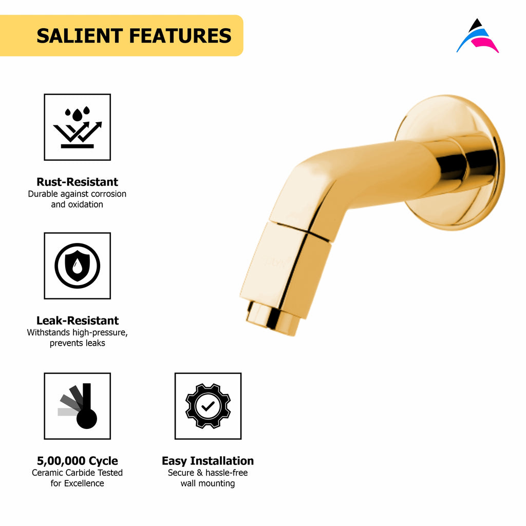Asiatique Bib Cock With Wall Flange (OTG-003) | One Touch Series | Premium Bathroom Faucets & Bib Cocks | Gold Finish