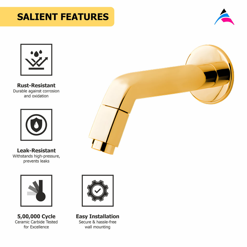 Asiatique Long Body Bib Cock With Wall Flange (OTG-004) | One Touch Series | Premium Bathroom Faucets & Bib Cocks | Gold Finish