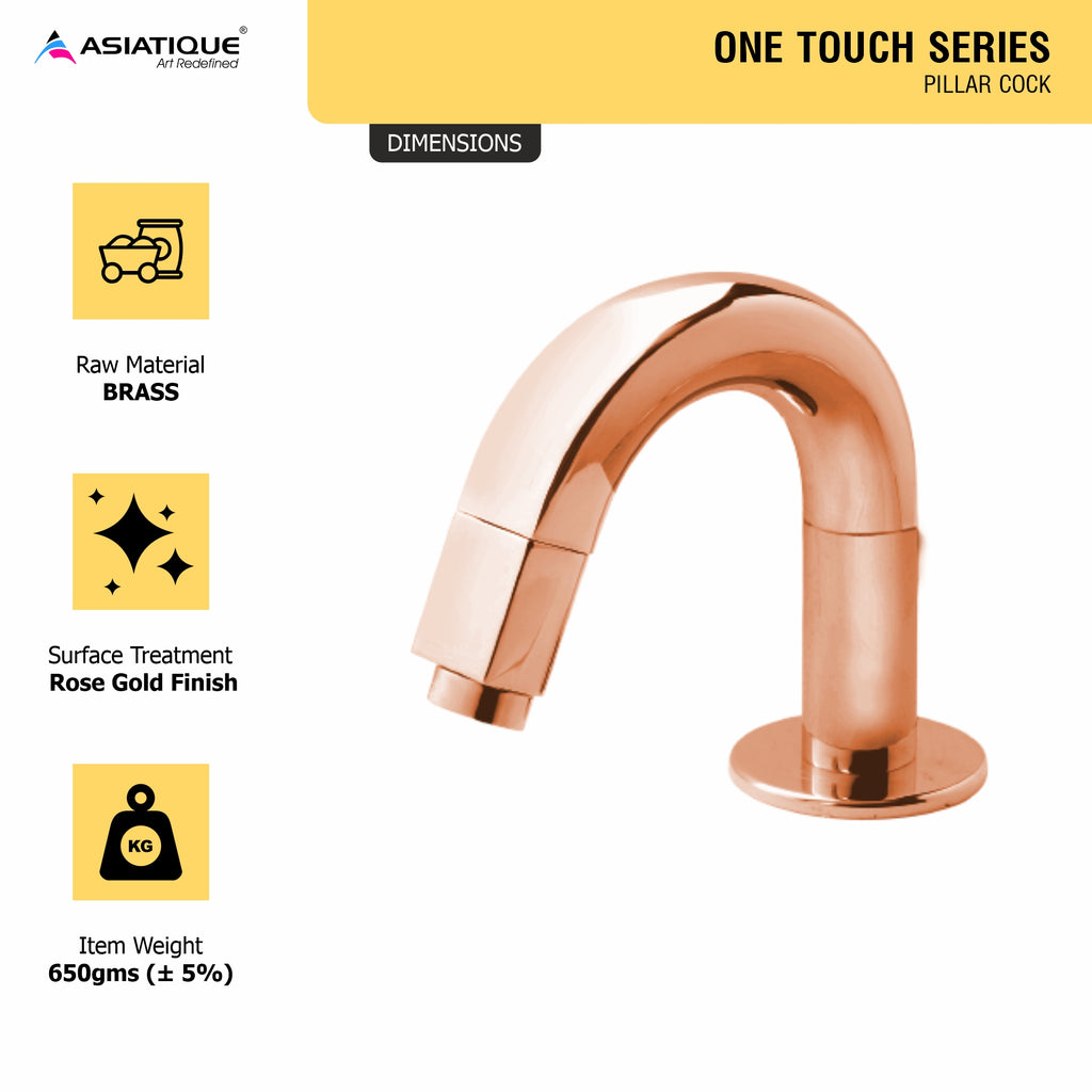 Asiatique Pillar Cock (OTRG-000) | One Touch Series | Premium Bathroom Faucets & Bib Cocks | Rose Gold Finish