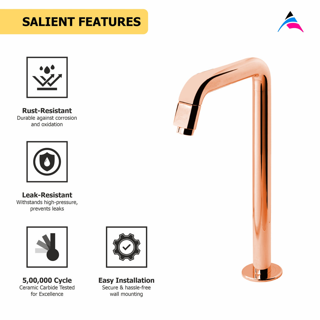 Asiatique Pillar Cock Extra High Neck (OTRG-000EX) | One Touch Series | Premium Bathroom Faucets & Bib Cocks | Rose Gold Finish