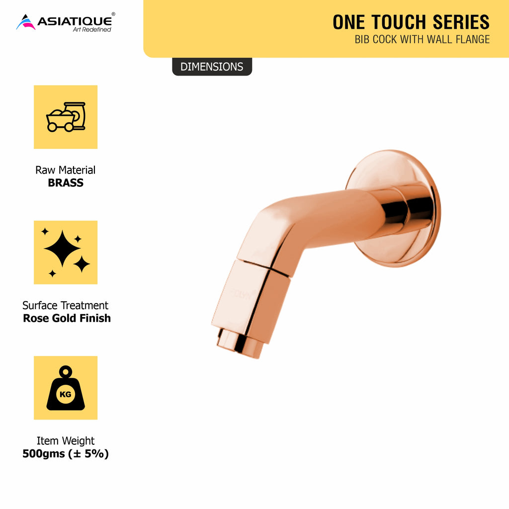 Asiatique Bib Cock With Wall Flange (OTRG-003) | One Touch Series | Premium Bathroom Faucets & Bib Cocks | Rose Gold Finish