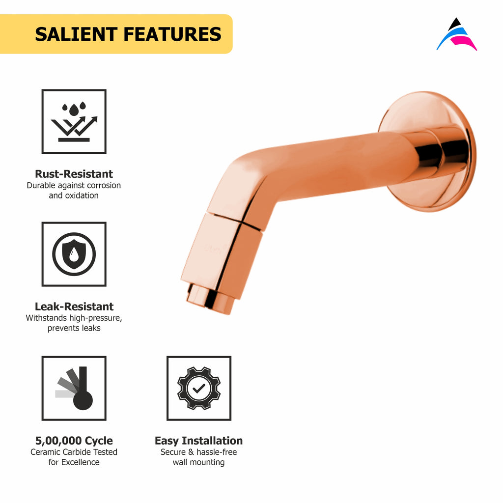 Asiatique Long Body Bib Cock With Wall Flange (OTRG-004) | One Touch Series | Premium Bathroom Faucets & Bib Cocks | Rose Gold Finish